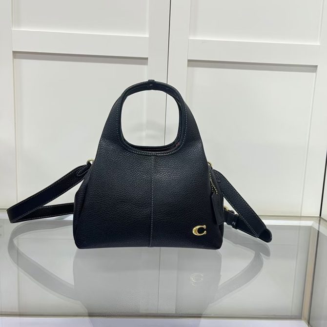 COACH LANA Shoulder Bag - Black Pebble Leather Hobo with Removable Strap