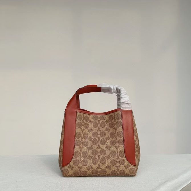 COACH Hadley Hobo Bag - Signature Canvas with Red Leather Trim