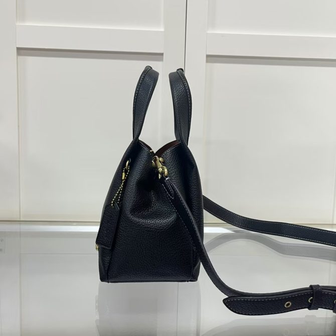 COACH LANA Shoulder Bag - Black Pebble Leather Hobo with Removable Strap