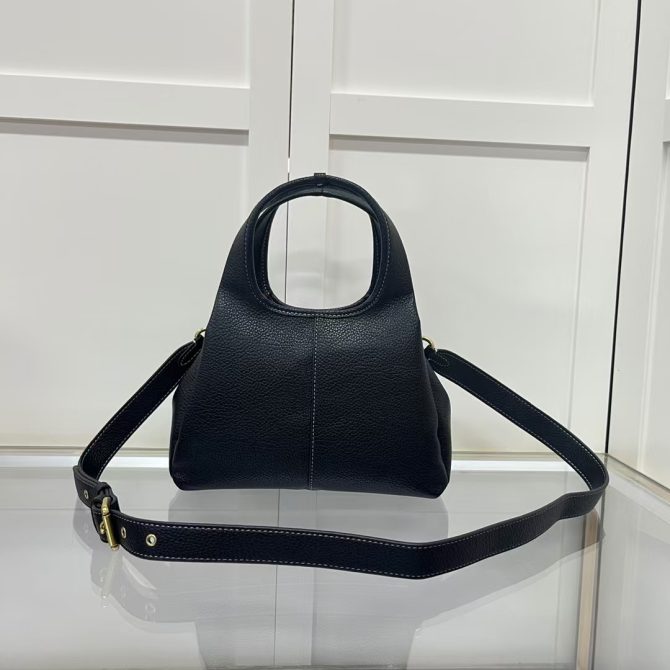 COACH LANA Shoulder Bag - Black Pebble Leather Hobo with Removable Strap