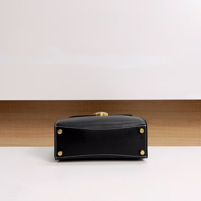 COACH Sammy Top Handle Bag - Black Leather with Gold-Tone C Lock