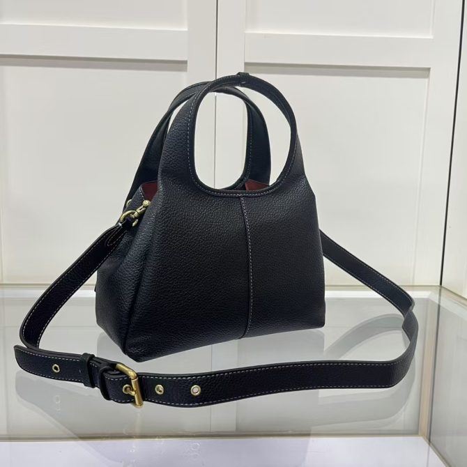 COACH LANA Shoulder Bag - Black Pebble Leather Hobo with Removable Strap