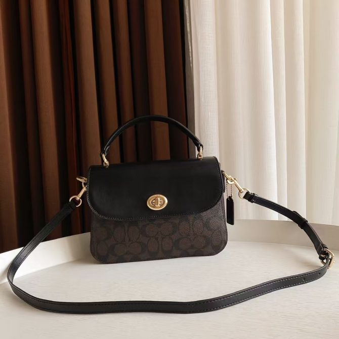 COACH Signature Canvas and Leather Crossbody Bag - Black with Gold-Tone Hardware