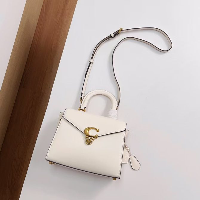 COACH Sammy Top Handle Bag 21 in White Leather with Gold-Tone Hardware