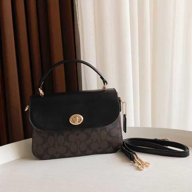 COACH Signature Canvas and Leather Crossbody Bag - Black with Gold-Tone Hardware