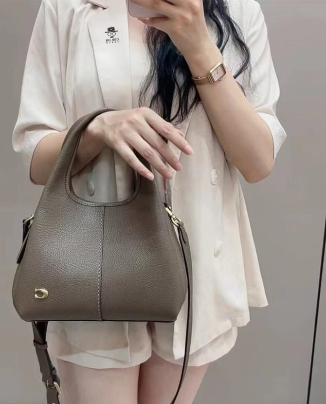 COACH LANA Shoulder Bag - Taupe Pebble Leather Handbag with Removable Strap