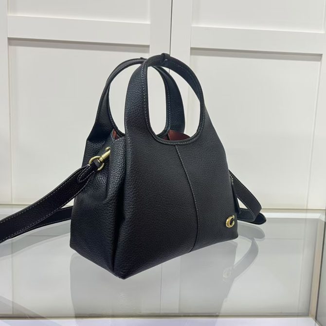 COACH LANA Shoulder Bag - Black Pebble Leather Hobo with Removable Strap