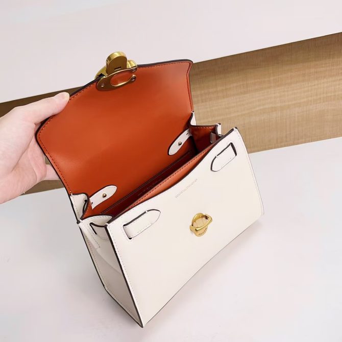 COACH Sammy Top Handle Bag 21 in White Leather with Gold-Tone Hardware