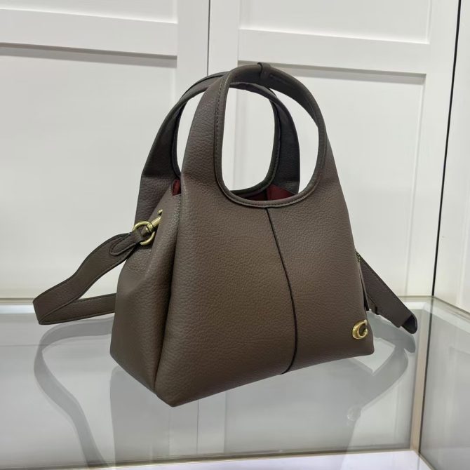 COACH LANA Shoulder Bag - Taupe Pebble Leather Handbag with Removable Strap