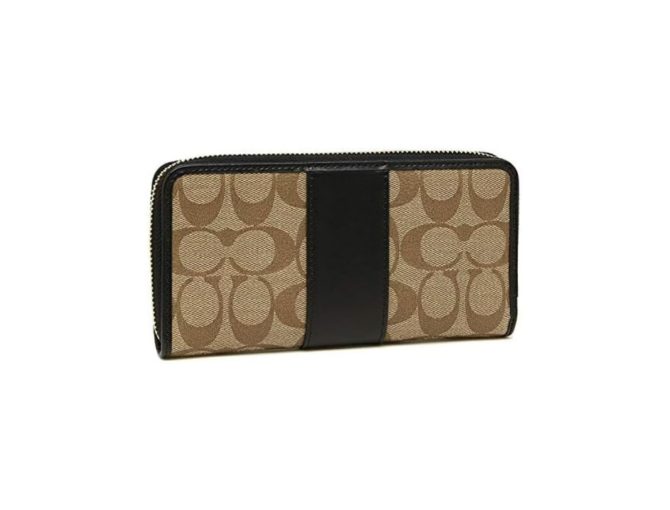 COACH Wallet Women's Wallet Khaki Black Long Canvas Wallet