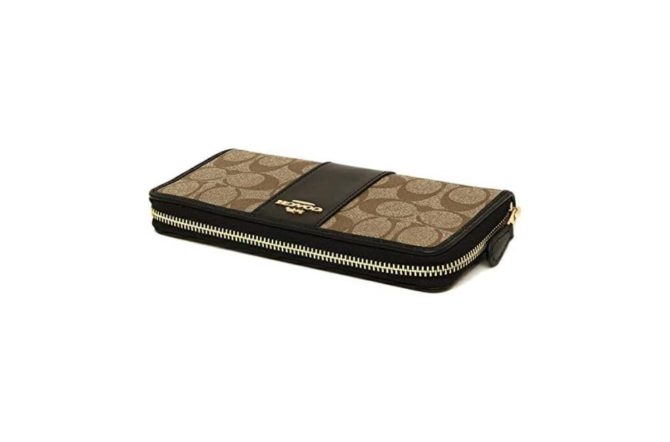 COACH Wallet Women's Wallet Khaki Black Long Canvas Wallet