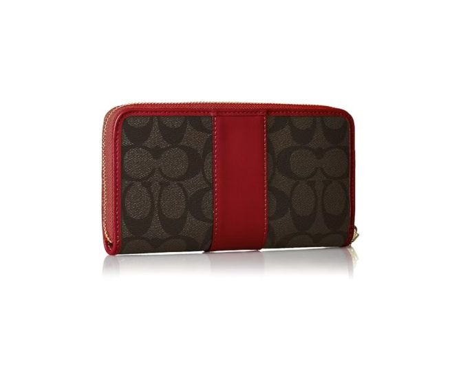 COACH Wallet Red Brown Long Canvas Wallet Women's Wallet