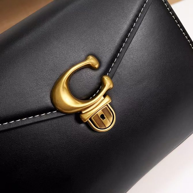 COACH Sammy Top Handle Bag - Black Leather with Gold-Tone C Lock