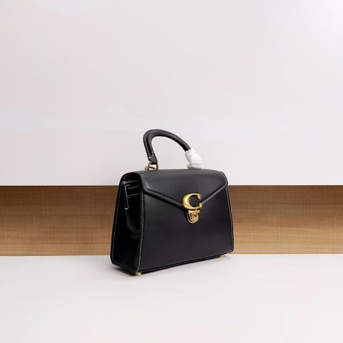 COACH Sammy Top Handle Bag - Black Leather with Gold-Tone C Lock