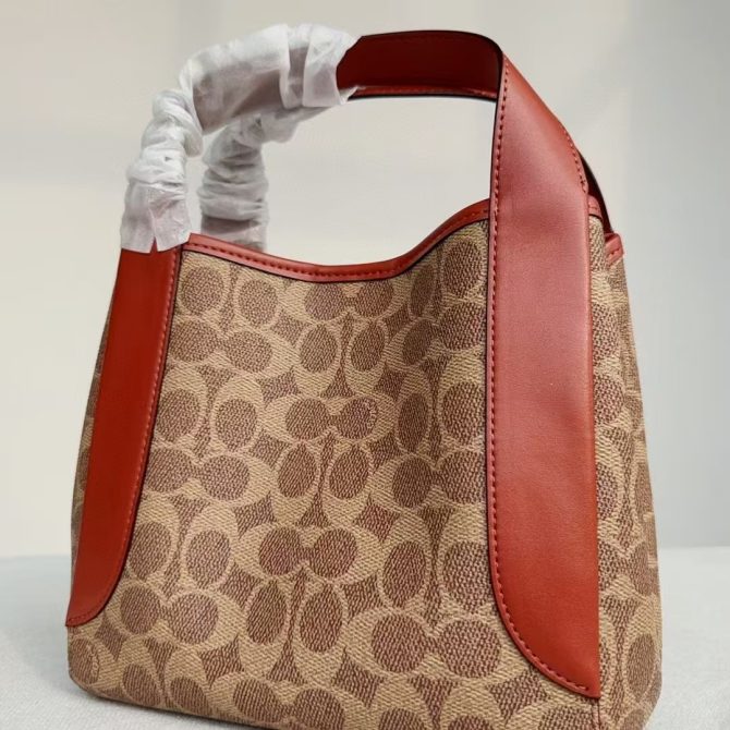 COACH Hadley Hobo Bag - Signature Canvas with Red Leather Trim