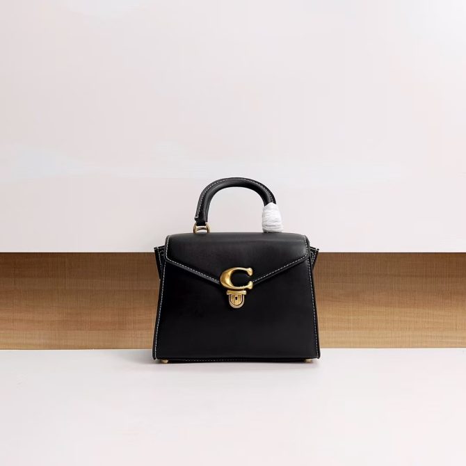 COACH Sammy Top Handle Bag - Black Leather with Gold-Tone C Lock