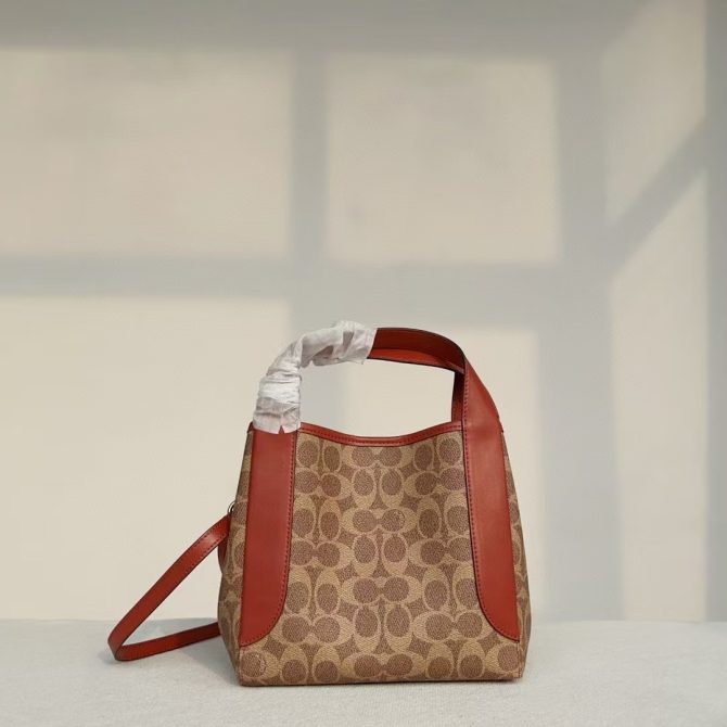 COACH Hadley Hobo Bag - Signature Canvas with Red Leather Trim