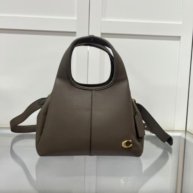 COACH LANA Shoulder Bag - Taupe Pebble Leather Handbag with Removable Strap